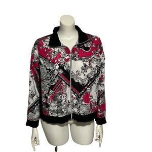 Pink and Black Lightweight Women's Coat XL Paisley Track Jacket Three Hearts